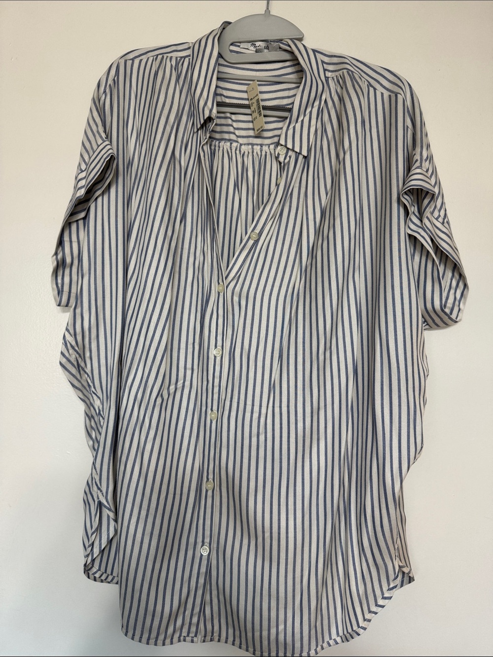 Madewell Blue and White Striped Women's Button-Front Blouse